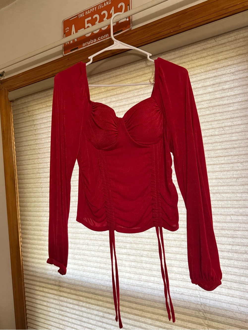 No Boundaries Red Long-Sleeve Ruched Bustier Top